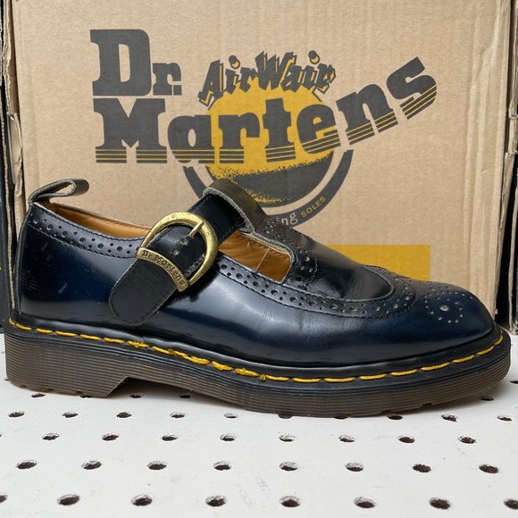 Vintage Dr. Martens Doc England Navy Blue Black Wingtip Mary Janes Sandals UK 6 - Picture 3 of 15